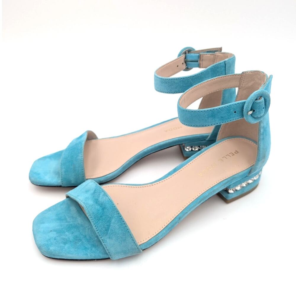 Pelle Moda Nita Ankle Strap Sandal Women's Crystal Trim Aqua Size US6M EU37